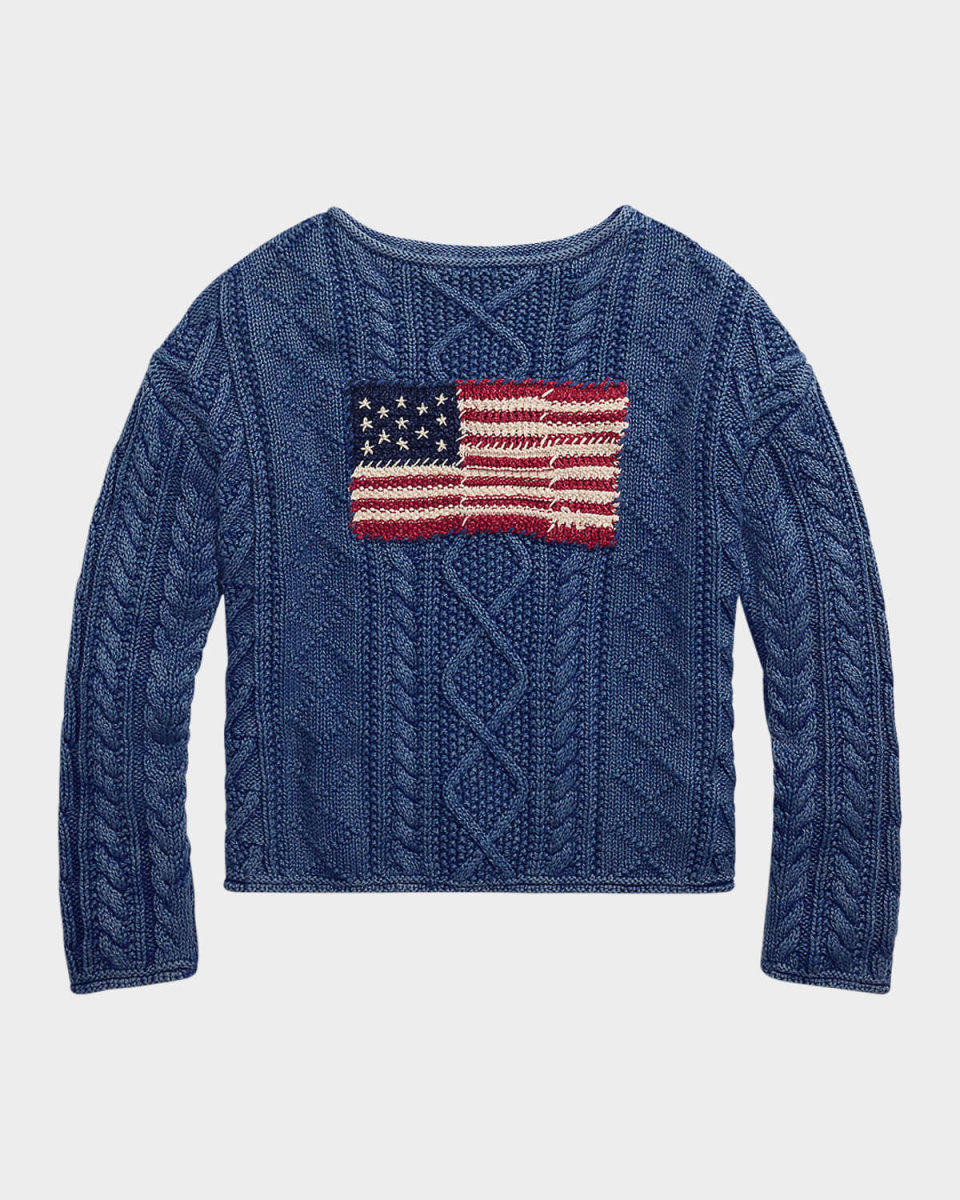 Flag Aran-Knit Cotton Sweat
